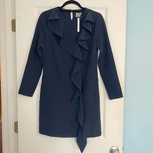 NWT ASOS Navy Blue Ruffle Front Long Sleeve Mini Dress